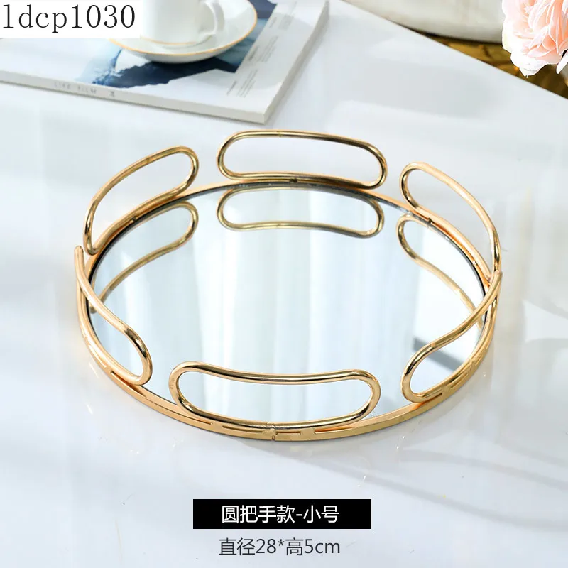 Light Luxury Mirror Glass Tray Nordic Home Decoration Storage Ornaments Household Teacup Tea Tray Metal Round Storage Tray