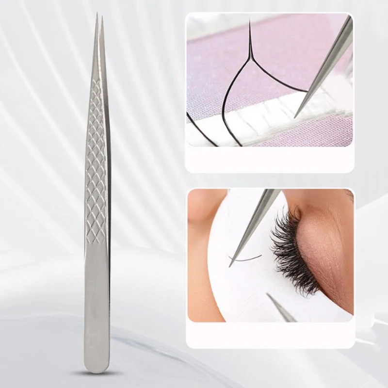 Pince à épiler en acier inoxydable pour faux cils, pince à bande incurvée pour extensions de cils, outil de maquillage pour nail art