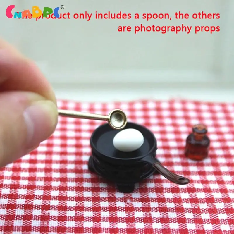 1Pc 1:12 Dollhouse Miniature Spoon Alloy Mixing Ice Cream Spoons Tableware Kitchen Furniture Accessories Pretend Play Toys