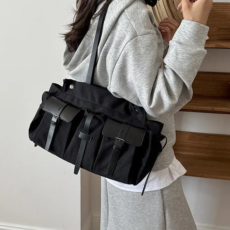 Vintage Work Tote Bag Women Large Capacity Multiple Pockets Handbag Adjustable Crossbody Strap Multi-use Shoulder Bag For Daily
