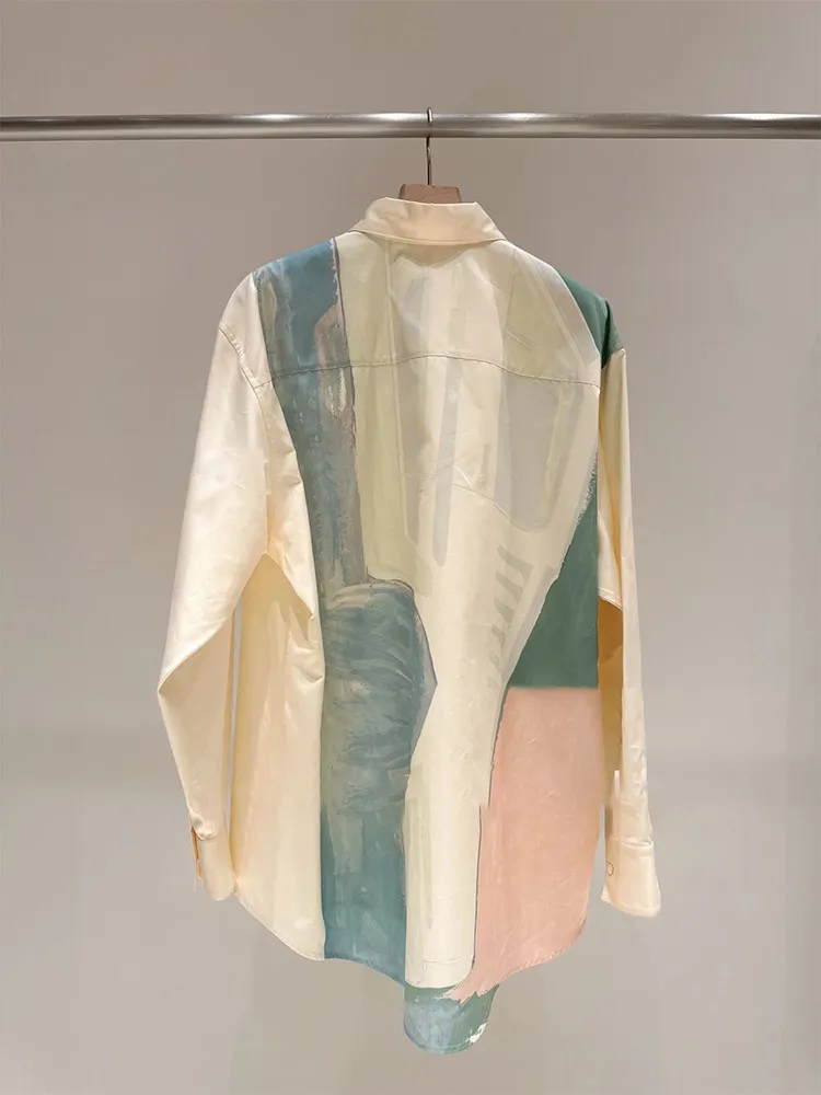 SuperAen Korean Style Design Back-printed Blouse for Women 2026 Spring New Loose and Casual Long-sleeved Fashion Top