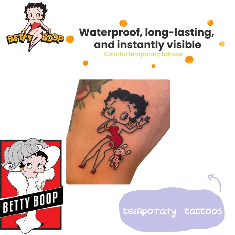 Mercancía de anime de Miss Betty, lindas pegatinas de tatuajes con diseño de Betty, impermeables, duraderas, listas para pegar y colorear.