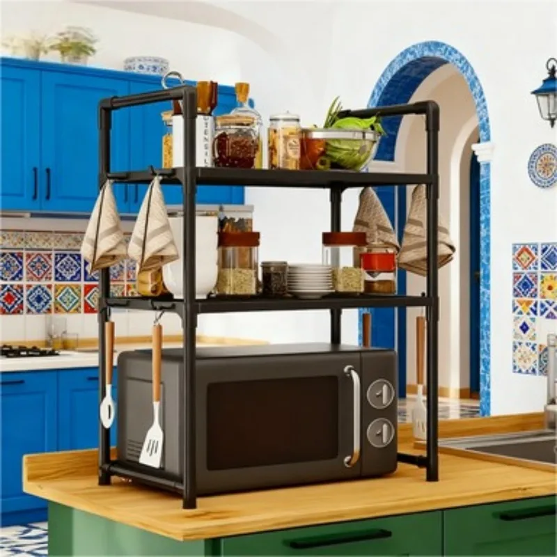 Heavy Duty Kitchen Baker's Rack Floor Standing Microwave Oven Stand 2 Tier Storage Shelf Organizer for Air Fryer Pot Holder - view 6
