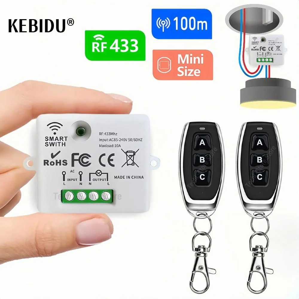 KEBIDU 433 Mhz รีโมทคอนโทรลไร้สาย AC 110 V 220 V 10A รีเลย์ 1CH Receiver Controller และ 3 ปุ่ม RF 433 Mhz เครื่องส่งสัญญาณ