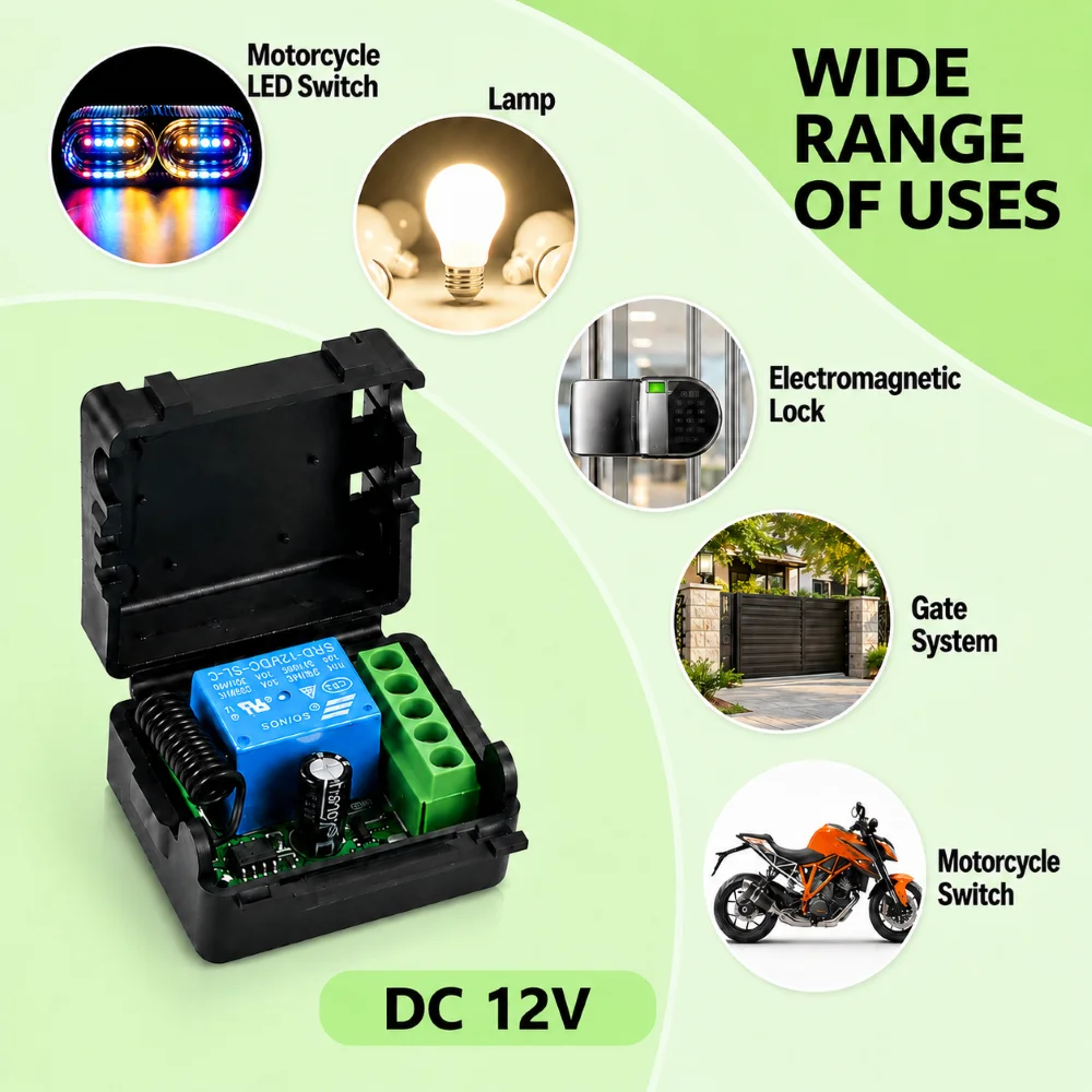 FUNNYSHIELD 433Mhz Remote Control Wireless Switch DC 12V RF 10A Relay Receiver and 2CH Transmitter For Gate LED Garage Door DIY