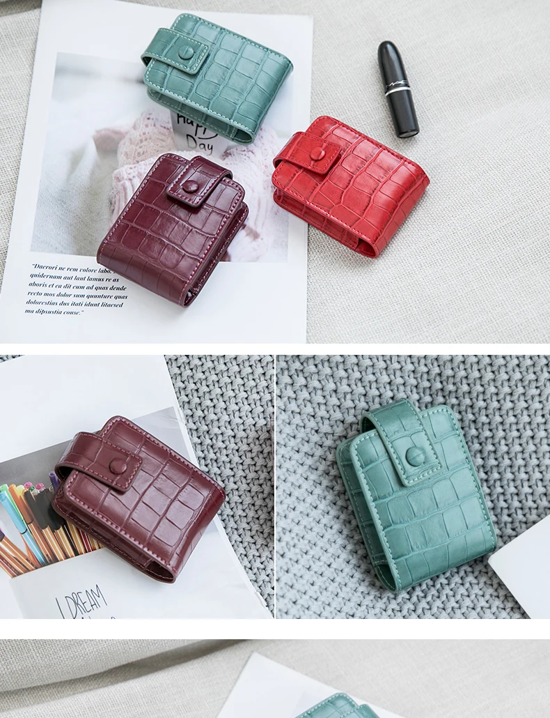 Tragbare Mini-Lippenstift-Tasche mit Spiegel, minimalistische kleine Kosmetiktasche mit Knopf, Damen-Make-up-Aufbewahrungskoffer mit Krokodilprägung – Detail 21