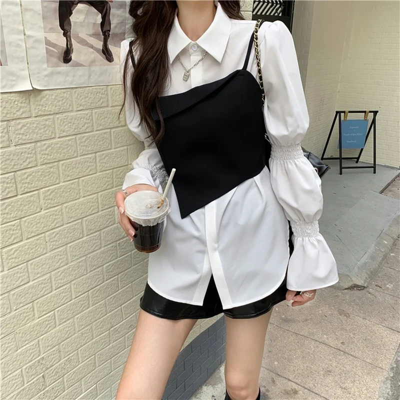 Shirts Women Long Puff Sleeves White Retro Chic Spring Clothing All-match Female Tops Ulzzang Streetwear Blusas Ropa De Mujer