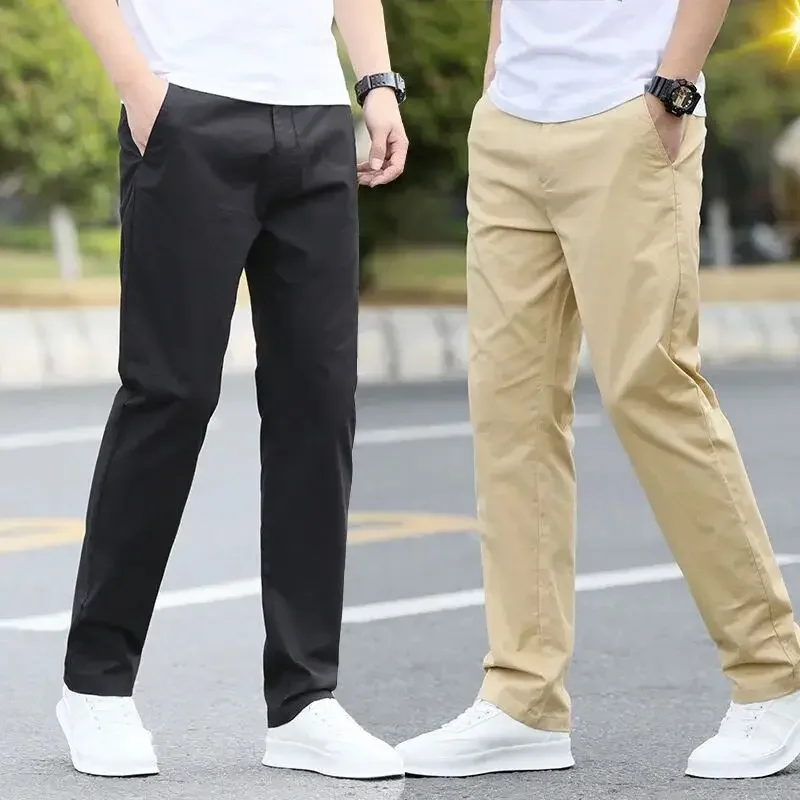 

2023 Men's Casual Stretch Pants Trendy Brand Straight Loose Long Pants Slim-Fit Spring Autumn Korean Style Trousers Male H27