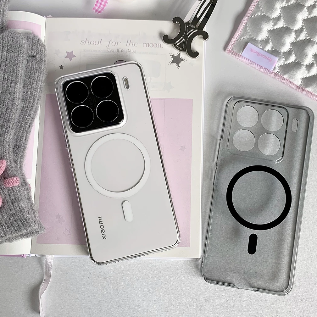 Роскошный магнитный жесткий чехол для телефона Magsafe из ПК для Xiaomi Mi 15 14 13 Pro, ультра прозрачная черная прозрачная задняя крышка, ультратонкий корпус Роскошный магнитный жесткий чехол для телефона Magsafe из ПК для Xiaomi Mi 15 14 13 Pro, ультра прозрачная черная прозрачная задняя крышка, ультратонкий корпус