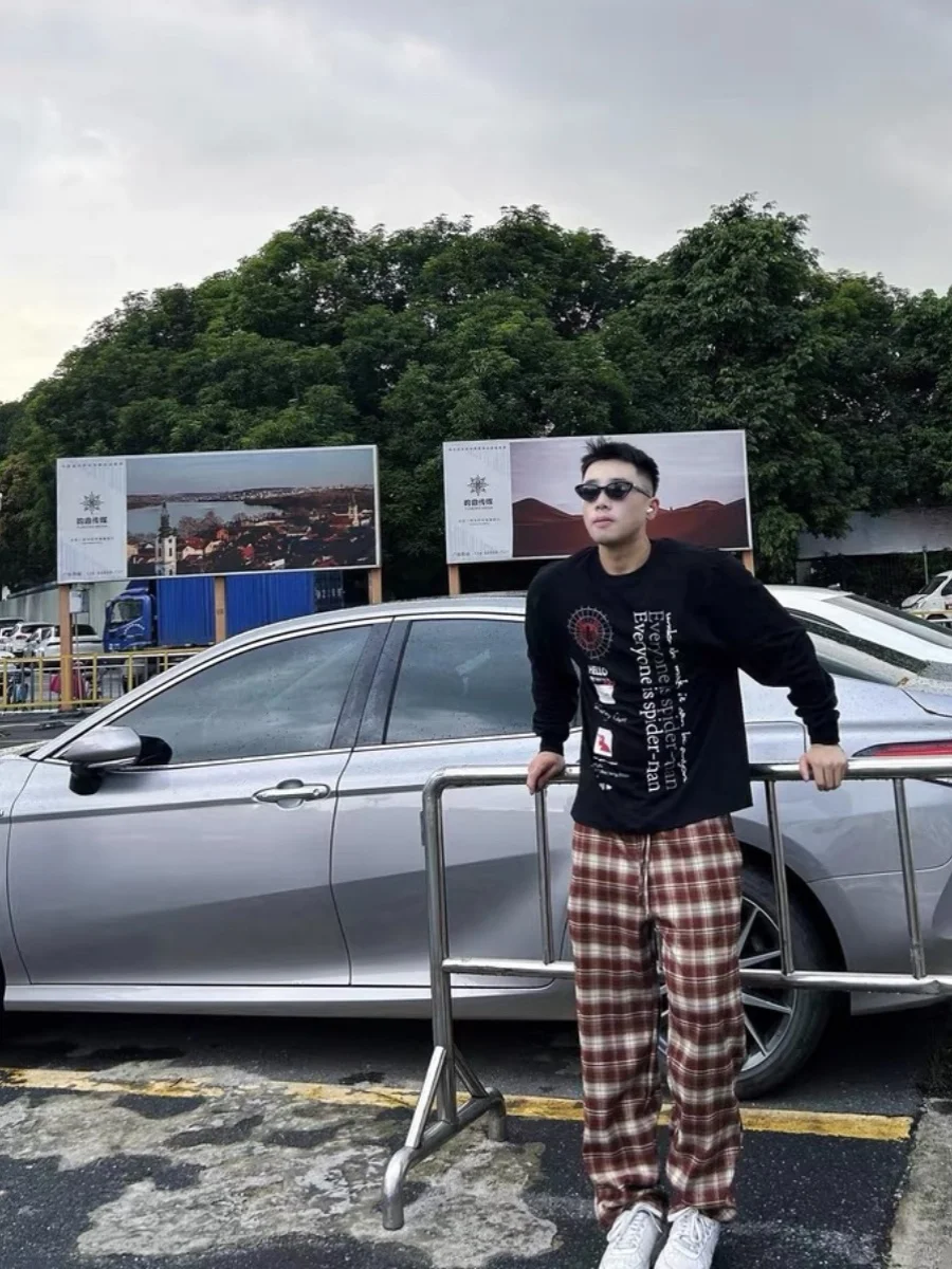 

American Retro Plaid Color Blo Straight Loose Casual Pants Men Women Universal Wide Leg Pants Couple Long Pants