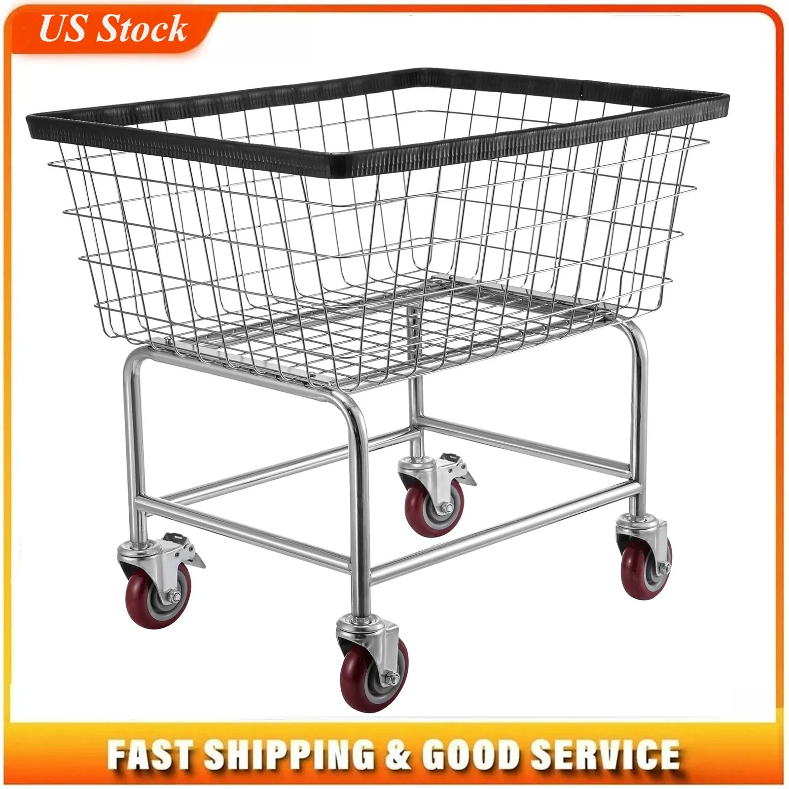 

Rolling Laundry Hamper, Steel Wire Laundry Cart with 4 Wheels & Removable Mesh Basket Commercial Wire Basket Cart for Home Hotel
