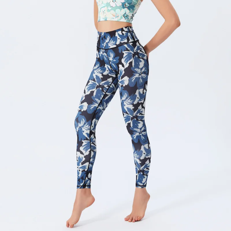 

Yoga Women High Waist Seamless Slim Pants Quick Dry Elastic Colorful Print Leggings Lifting Hip Fitness Gym Workout Pants