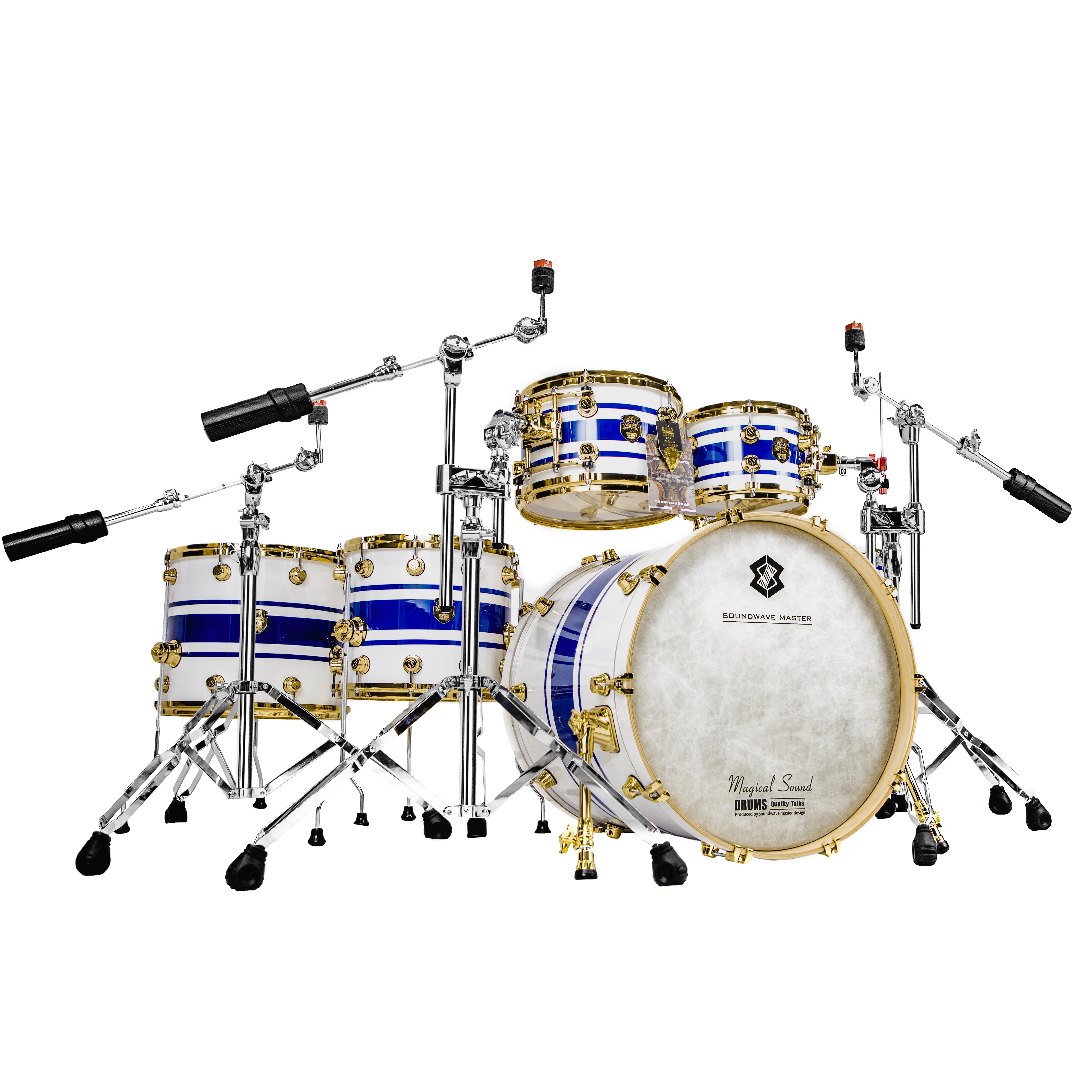 Hooqu High Quality Professional Complete Drum Kit For Beginners Blue-and-White Stripes Glory Sound Drum Set Hot Sale