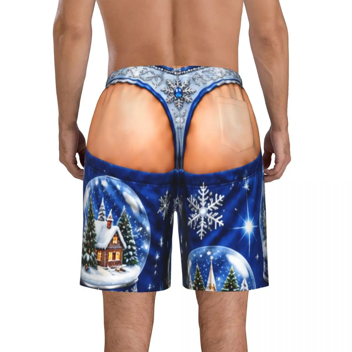 Mens Christmas Santa Claus Snowman Swim Trunks Board Shorts with Mesh Lining Hawaii Beach Shorts Swimwear Bathing Suits