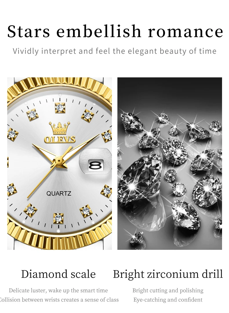 OLEVS Quartz Watch for Man New Original Luxury Diamond Stainless Steel Waterproof Luminous Date Business Men\'s Watches Gifts Set