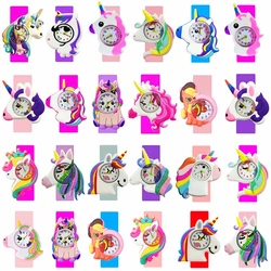 Cartoon Unicorn Horse Kids Watches for Boys Girls Birthday Gift Children Puzzle Learn Time Toy Clock Slap Bracelet Baby Watch