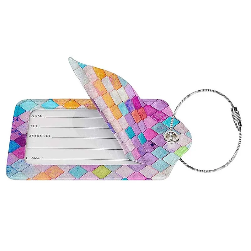 1Pc Travel Accessories Luggage Tag Color Printing PU Suitcase ID Addres Holder Baggage Boarding Tag With Colorful Keyring