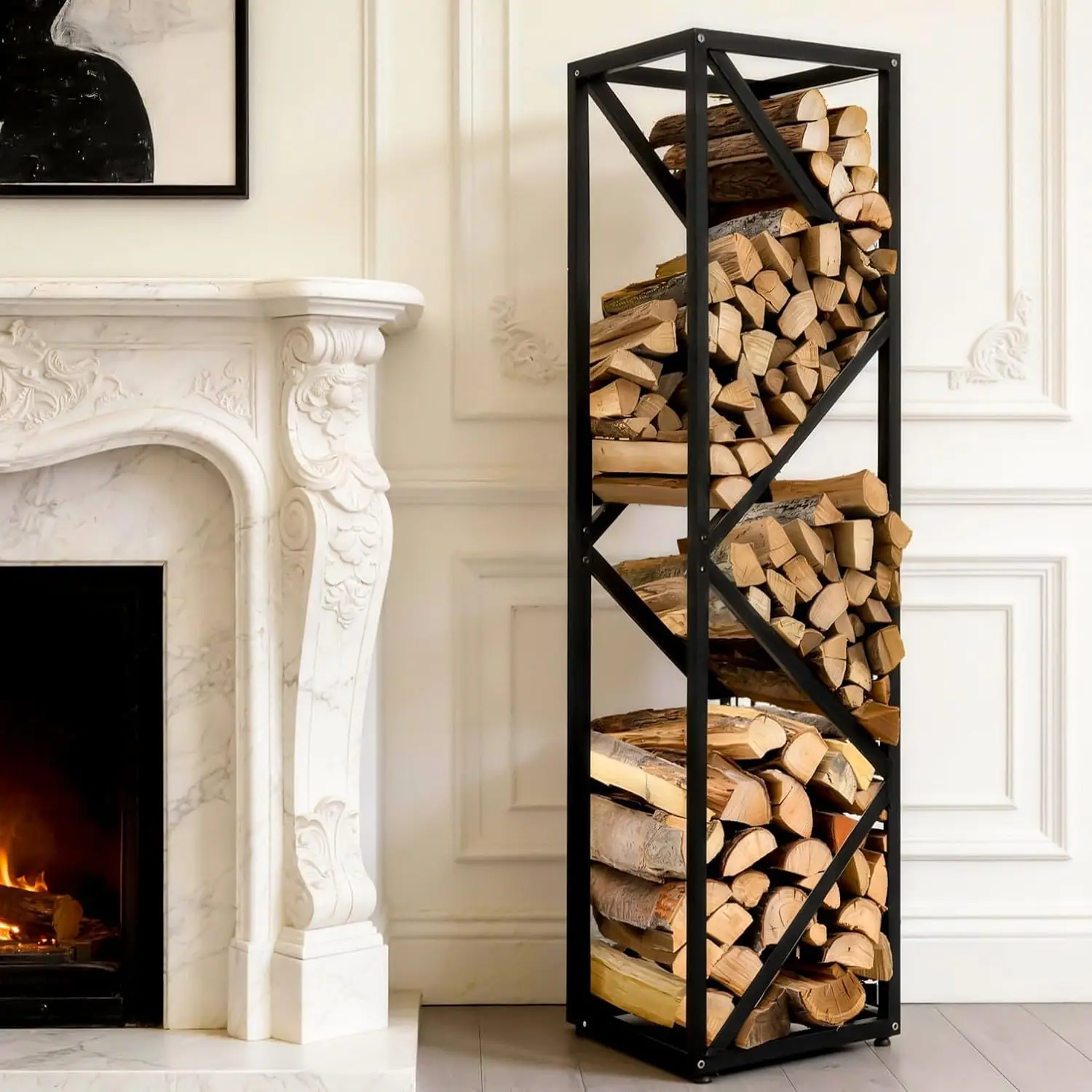 

Adjustable Firewood Rack for Fireplace & Outdoor Fire Pits - Durable Welded, Easy Assembly, Multi-Space Decorative Log Holder