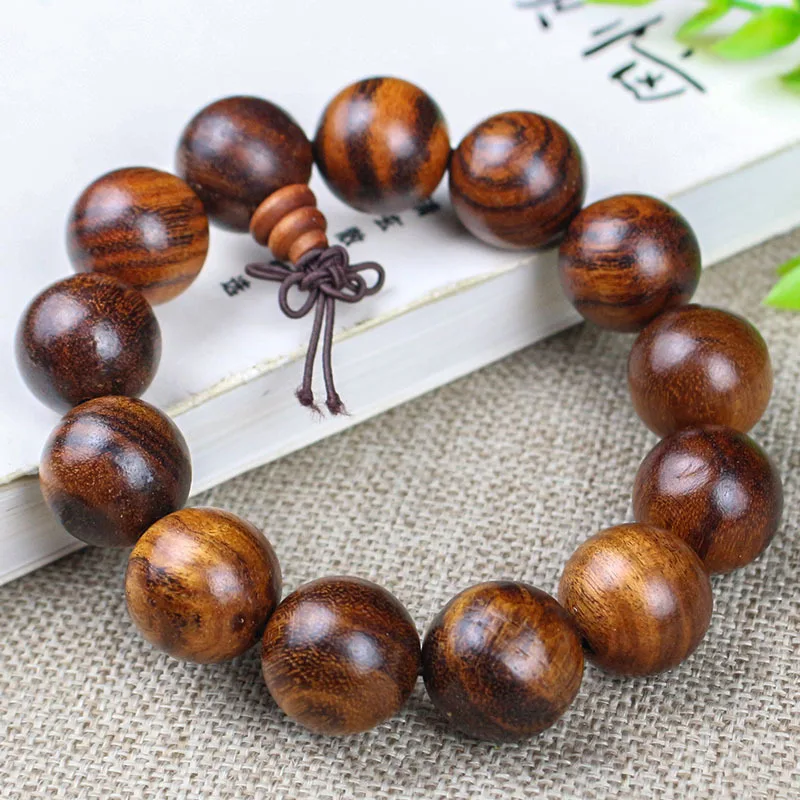 Indonesian yellow rosewood 8/20MM tiger skin pattern single strand 108 beads Buddhist bracelet jewelry for men and wome