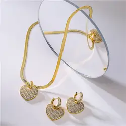 HECHENG,New Accessories  Creative Simple Zircon Peach Heart Necklace Earring Set for Women Exquisite Heart-shaped Jewelry