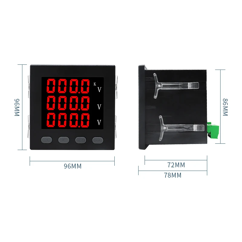 3P4L 3P3L Three Phase Voltage Meter 96*96mm LED Smart Digital Meter AC220V Voltmeter Panel Meter