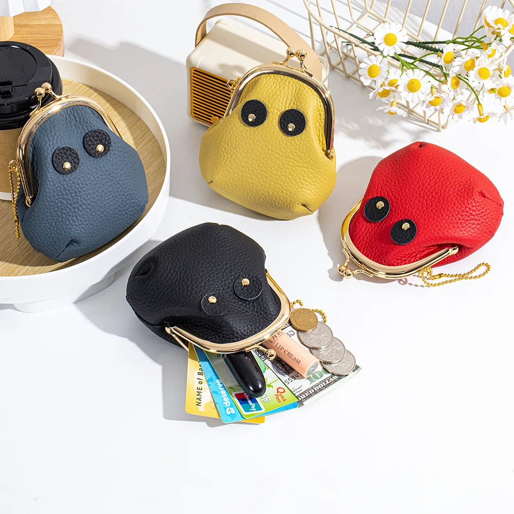 New Genuine Leather Frame Coin Purse,Japanese-style Kiss Lock Clip Bag for Cards,coins,cash,Jewelry & Lipstick Storage Wallet