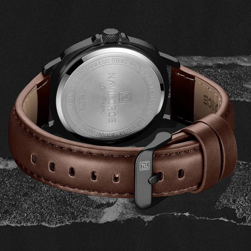 NAVIFORCE Moda Masculina Relógios de Quartzo 3ATM À Prova D 'Água Display Luminoso Clássico Bússola Dial PU Pulseira Respirável Relógios de Pulso