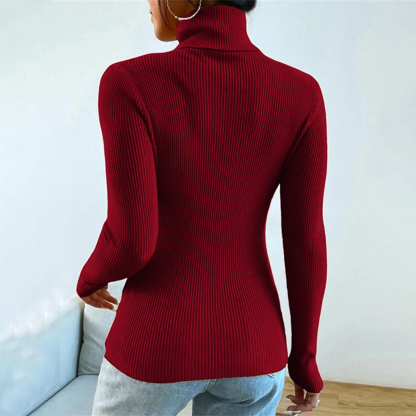 New Turtleneck Jumper Woman Knitted Blouses Solid Color Knitted Turtleneck Sweater Pullover Long Sleeve Lace Top свитер женский