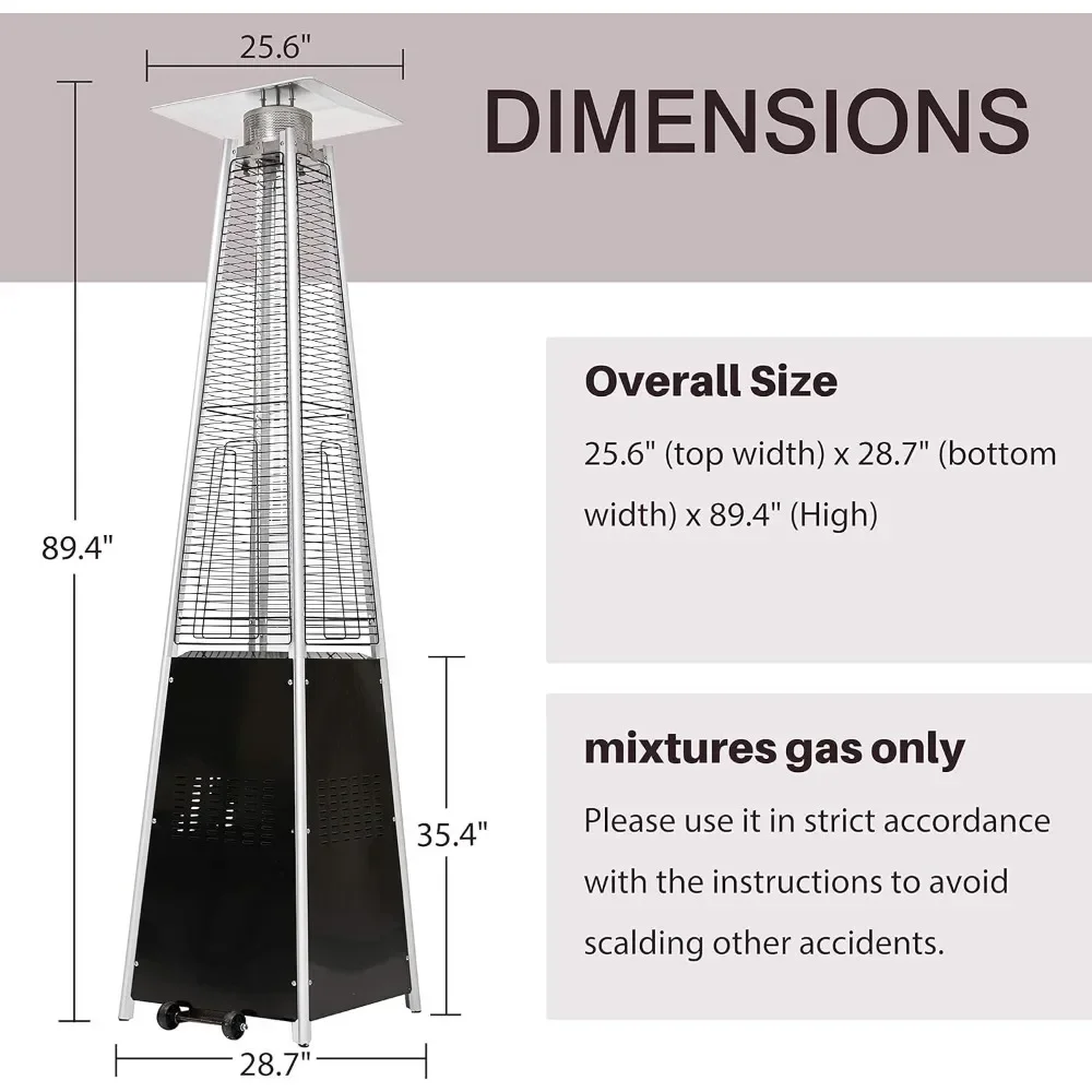 Pyramid Patio Heater, 89.4-Inch Outdoor Propane Heater with Wheels 41000 BTU, Easy Assembly, Outdoor Heating for Garden