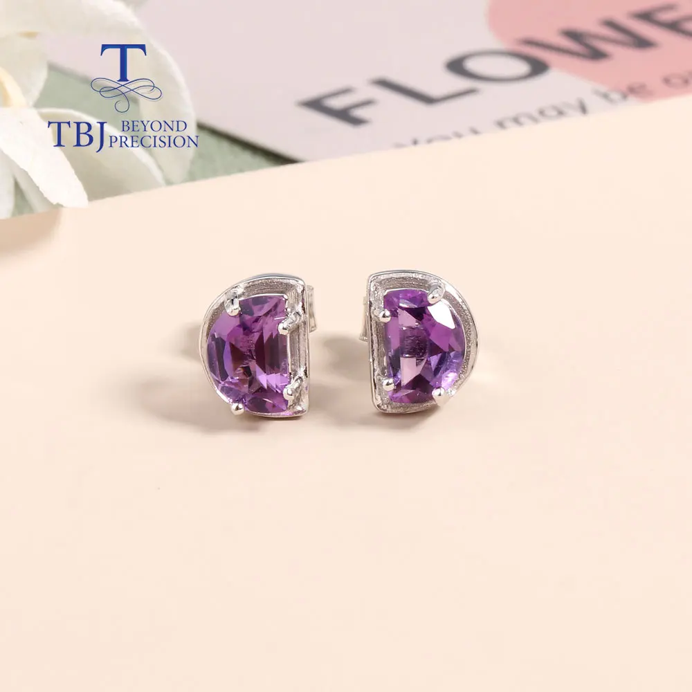 925 Sterling silver earring stund moon shape special cute amethyst cutting natural gemstones fine jewelry for gilrs daughter nic