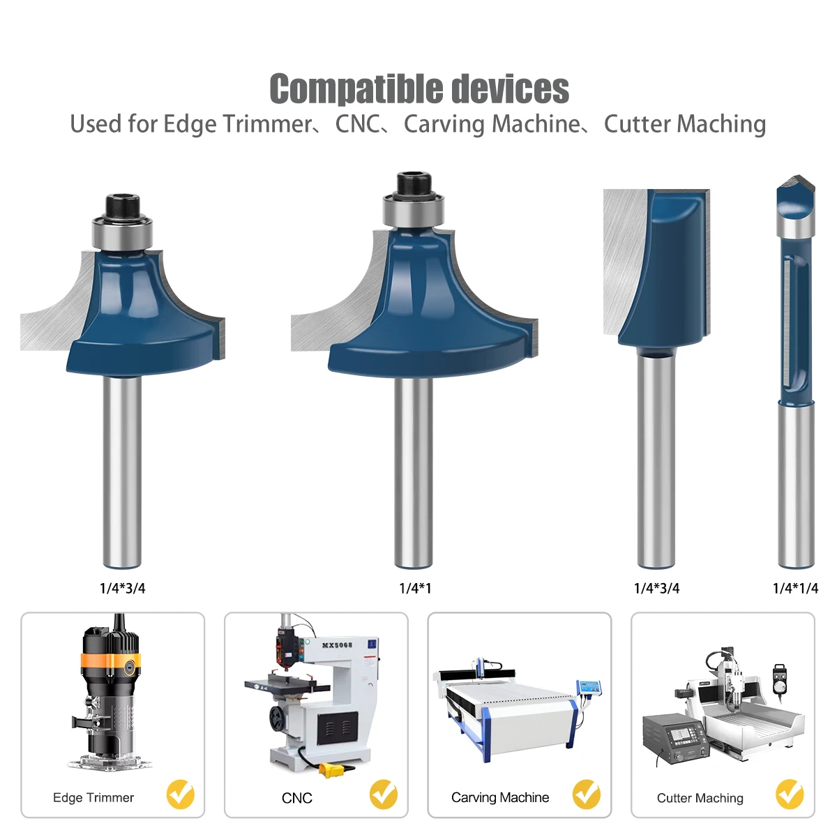 6mm 1/4in Shank Router Bit Set Trimming Straight Corner Milling Cutter Woodworking Tools