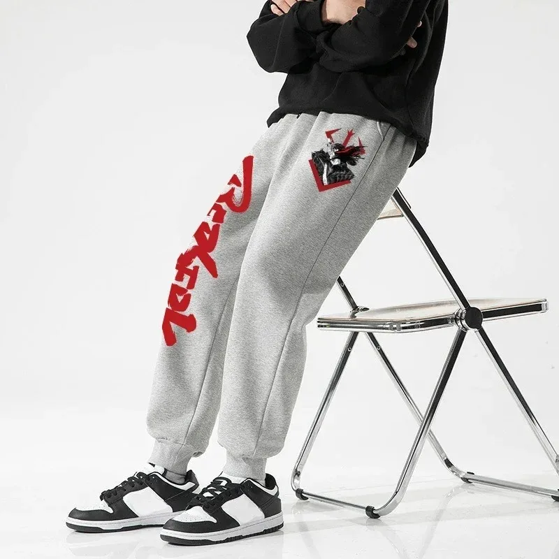 Pantalones de chándal con estampado de Anime Berserk para hombres, pantalones de Joggers atléticos, pantalones de forro polar casuales con