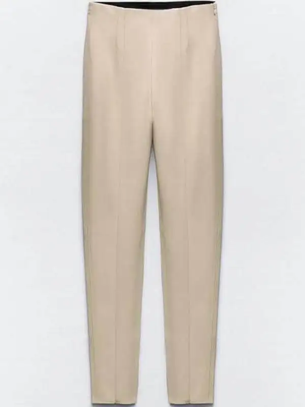 Damskie spodnie casualowe z wysokim stanem, imitacja skóry, obcisłe, uniwersalne, wyszczuplające, rekreacyjne spodnie o kroju ołówkowym 8372294