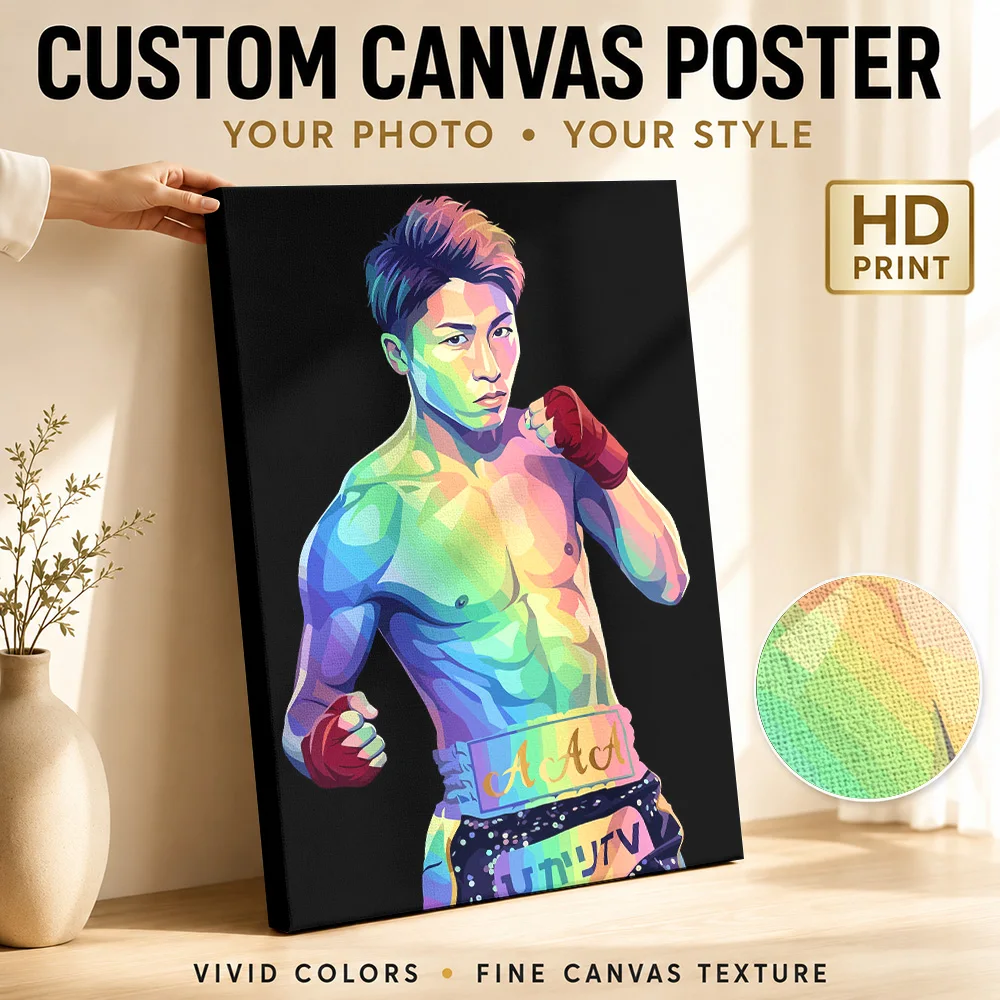 Naoya Inoue Boxer in Pop Art Style Canvas Poster Personalized Sports Portrait Canvas Wall Art for Man Cave Decor Ready to Hang