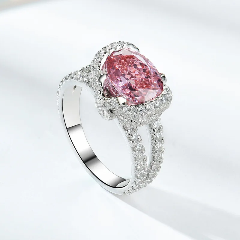 Anillo de compromiso de alta calidad para mujer, con circonita AAA de color rosa pálido, talla en forma de estrella, pulido y elaborado en plata de ley 925. Joyería de moda.