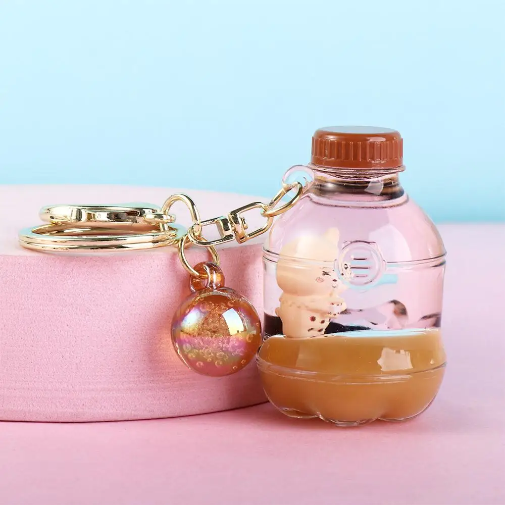 Accessories Key Chain Acrylic Bag Charms Milk Tea Bottle Keyring Milk Tea Cup Bear Keychain Liquid Oil Keyring Bag Pendant