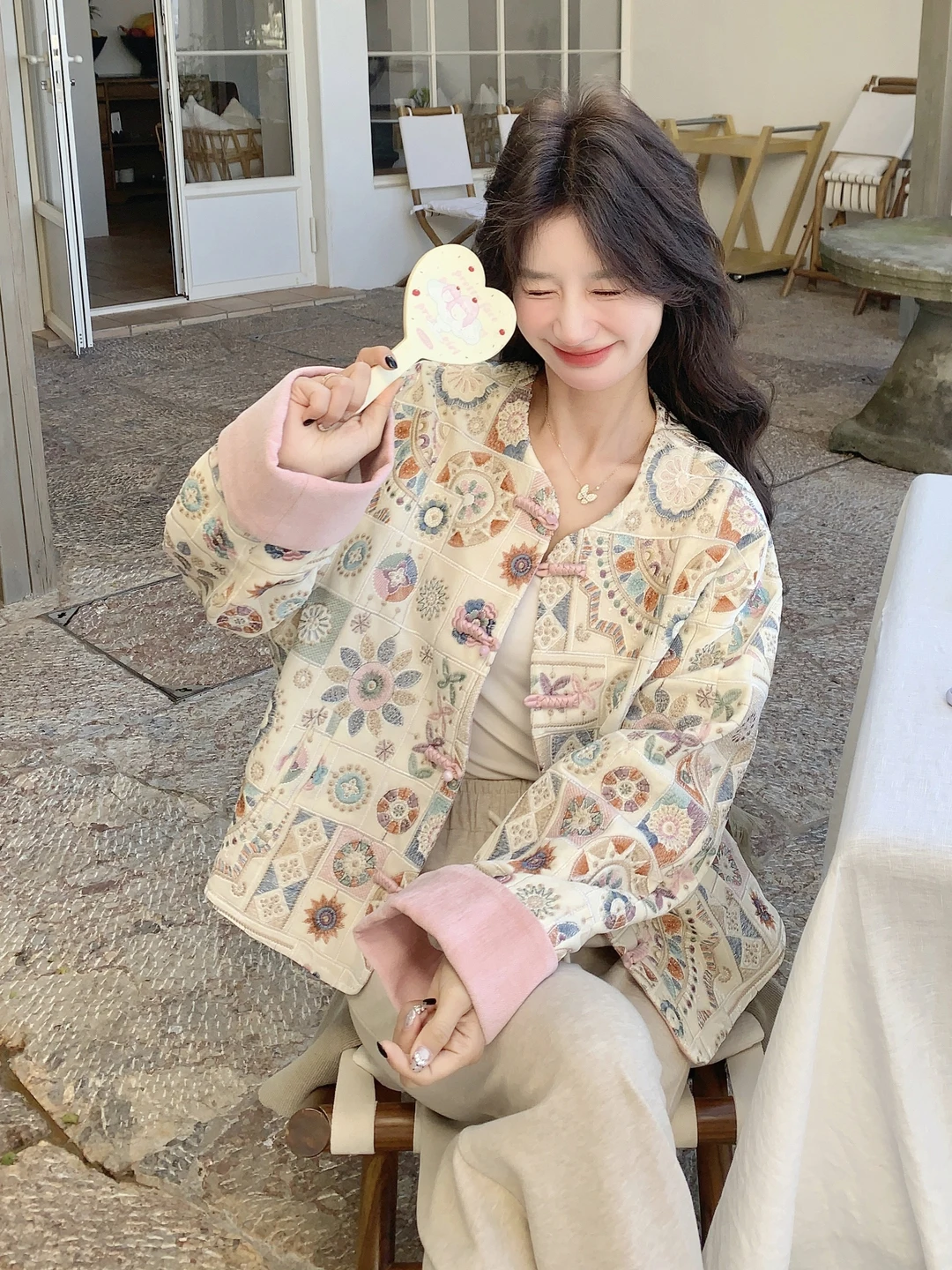 

New Chinese Style Embroidered Heavy Work round Neck Short Jacket Women's Elegant Atmosphere Spring Autumn New Model Casual Wear