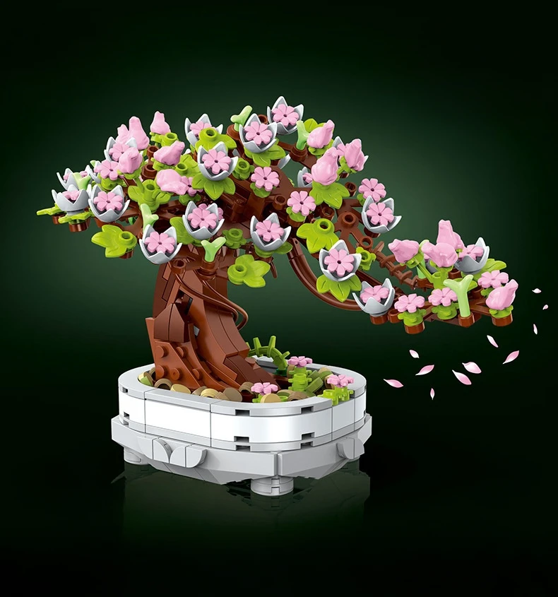 462PCS Bonsai Baustein Blume Kreative Pflanze Kirschblüte Baum Topf Bouquet DIY Hause Dekoration Geschenke Spielzeug – Detail 1