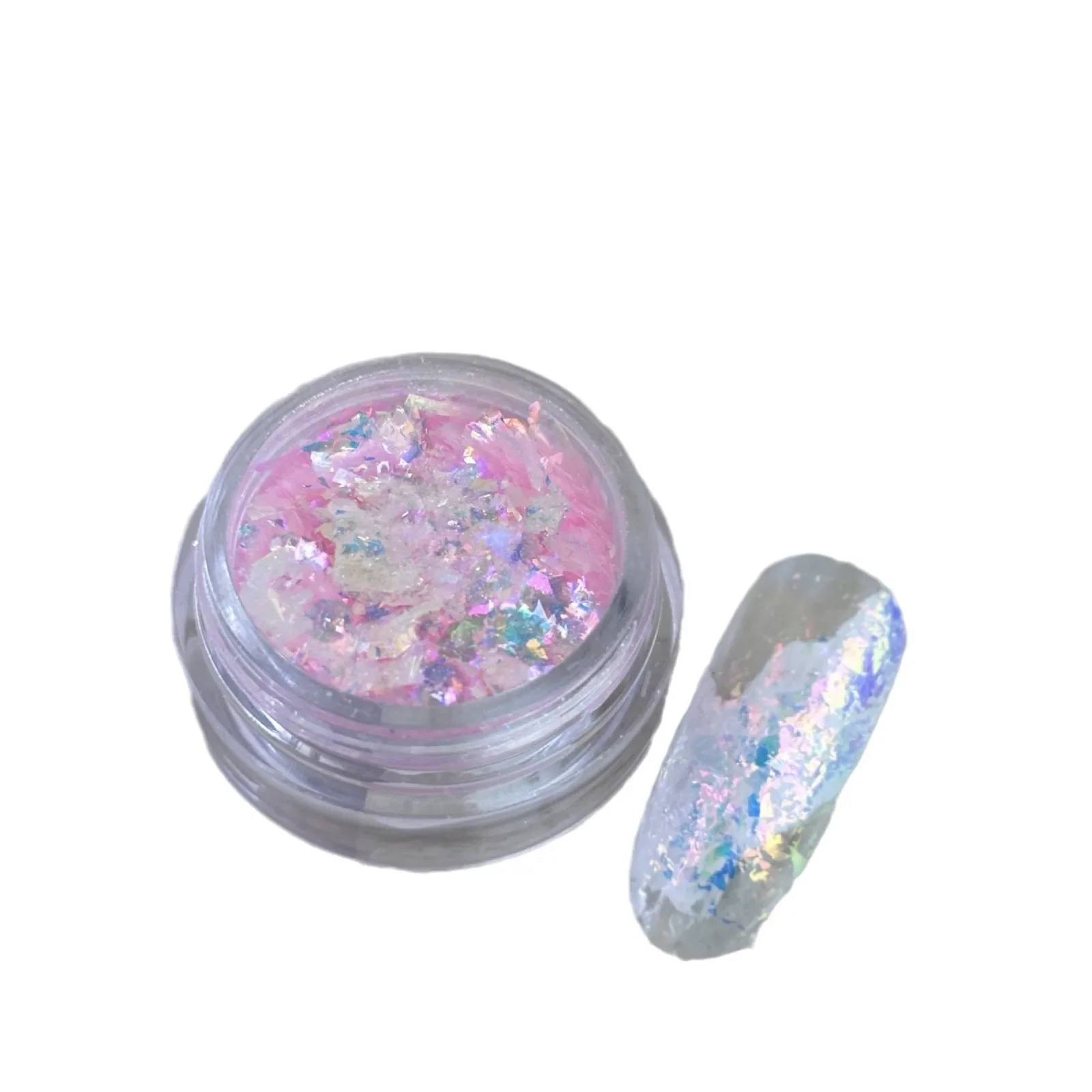 Polvo de uñas brillante para decoración de uñas, 1 caja de copos de uñas irregulares de hielo y nieve, esmalte de Gel iridiscente translúcido, polvo cromado