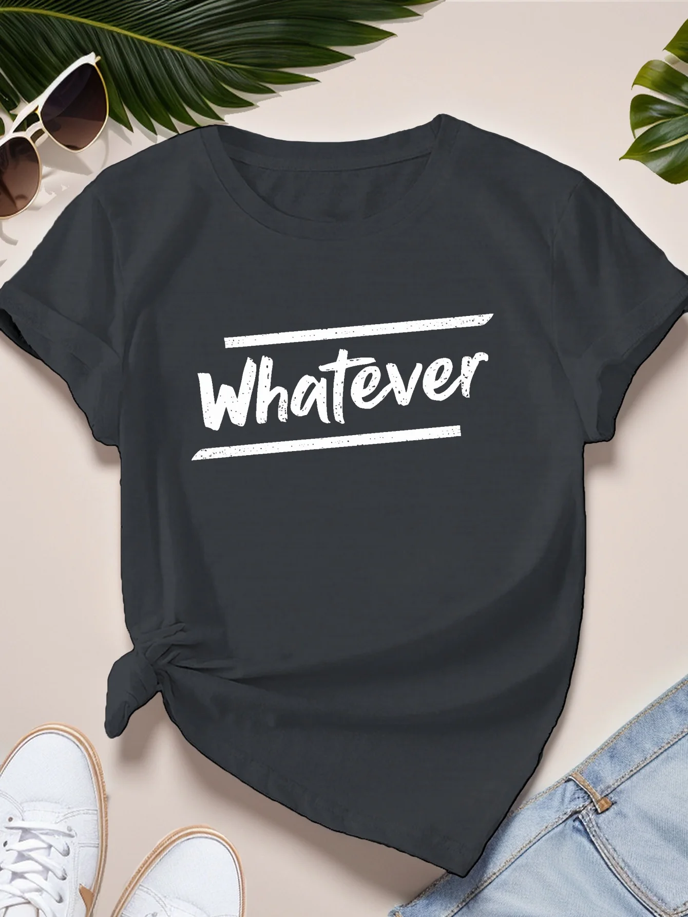 whatever in handwritten script Women's Plus Size Sports Short Sleeve T-Shirt