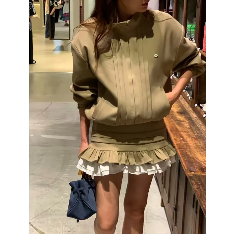 

Женский топ с воротником-стойкой, верхняя одежда, универсальные брюки, юбка, женский модный комплект, повседневная длинная зимняя одежда све