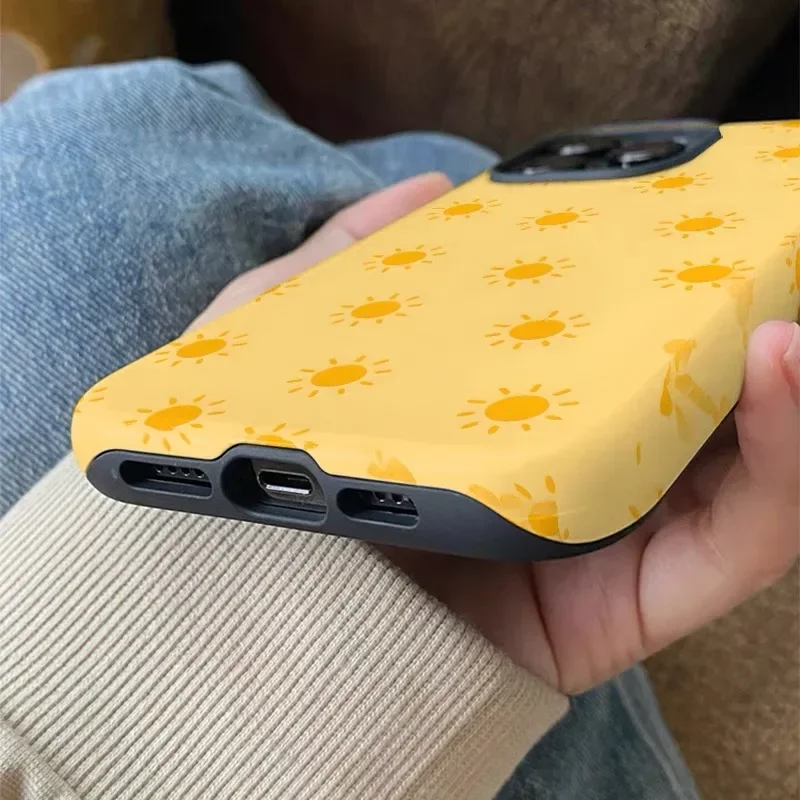 Ins KOREAN The Yellow Sun Case for IPhone 16 15 14 13 Pro Max Back Phone Cover for 16 15 PLUS 12 11 Pro Max X XS Max XR SE Capa
