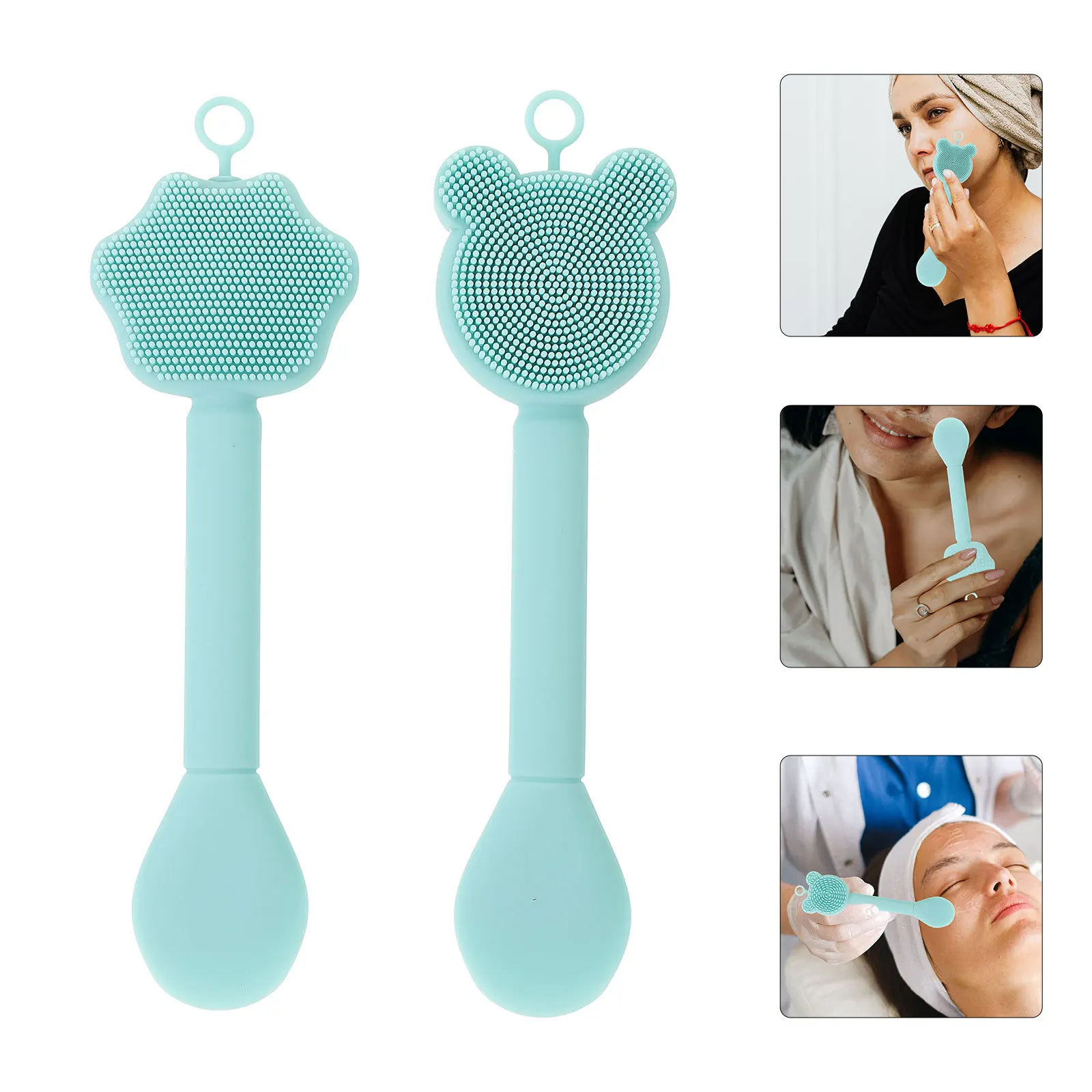 Brosse de nettoyage du visage en Silicone, applicateur de masque Facial à Double extrémité, épurateur en Silicone souple pour peau lisse, 2 pièces