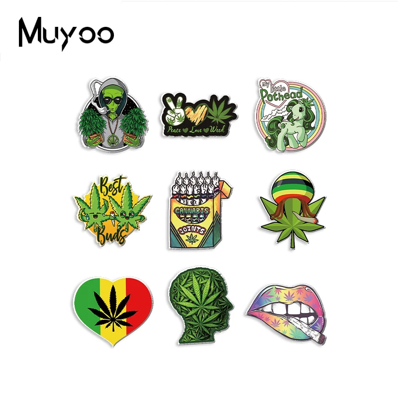 2023 New Arrival Fashion Weed Leaves Graffiti Painting Handcraft Epoxy Acrylic Resin Lapel Pins Badge Pin