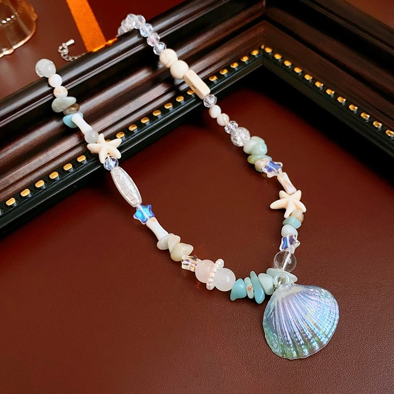 Seestern Shell Acryl Anhänger Halsketten für Frauen Katzenauge Stein Naturstein Schlüsselbein Kette Imitation Perle Hals Schmuck M