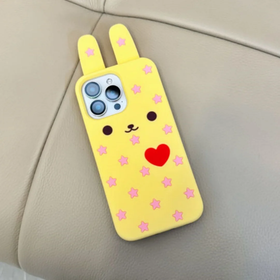 ثلاثية الأبعاد الأذن الطويلة أرنب صغير الأحمر القلب نمط جراب هاتف آيفون 11 12 13 14 15 16 E 17 برو ماكس لينة سيليكون غطاء مقاوم للصدمات