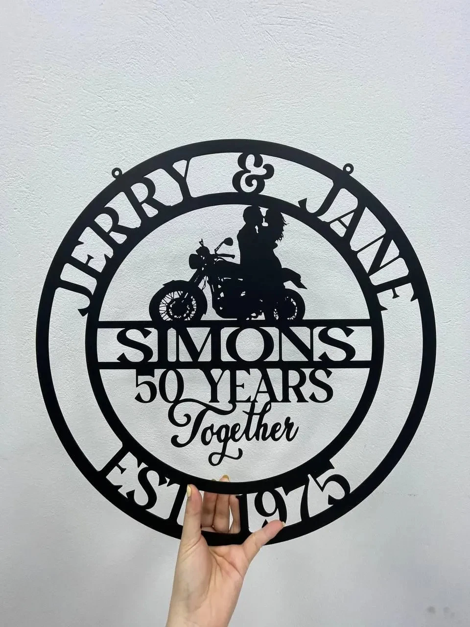 Papan Logam Kustom 50 Tahun Bersama Pasangan Pengendara Motor, Seni Dinding Pengendara Motor yang Dipersonalisasi, Hadiah Ulang Tahun Pernikahan atau Pernikahan