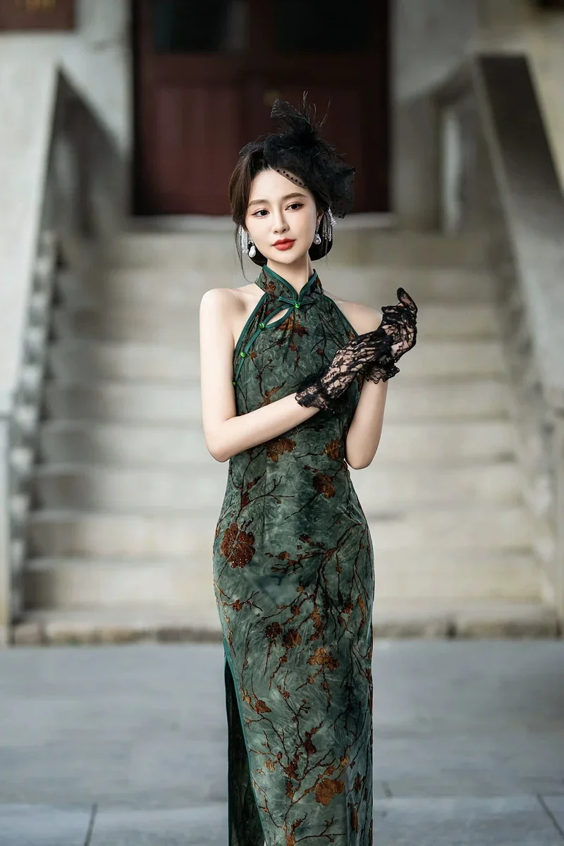 

Улучшенный Cheongsam с принтом тай-дай, лето 2021, молодежный темперамент, висящий на шее, без рукавов, новый китайский Cheongsam