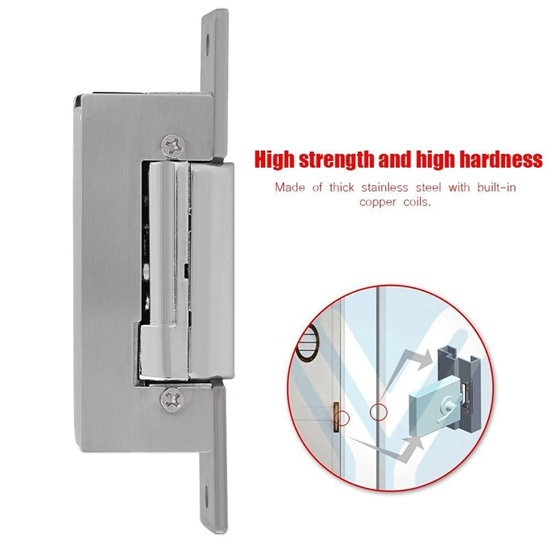 Electric Door Adjustable Lock-Tongue Secure Electric Strike Lock Door Double Unlock Mode NC/NO 12V Access Control System