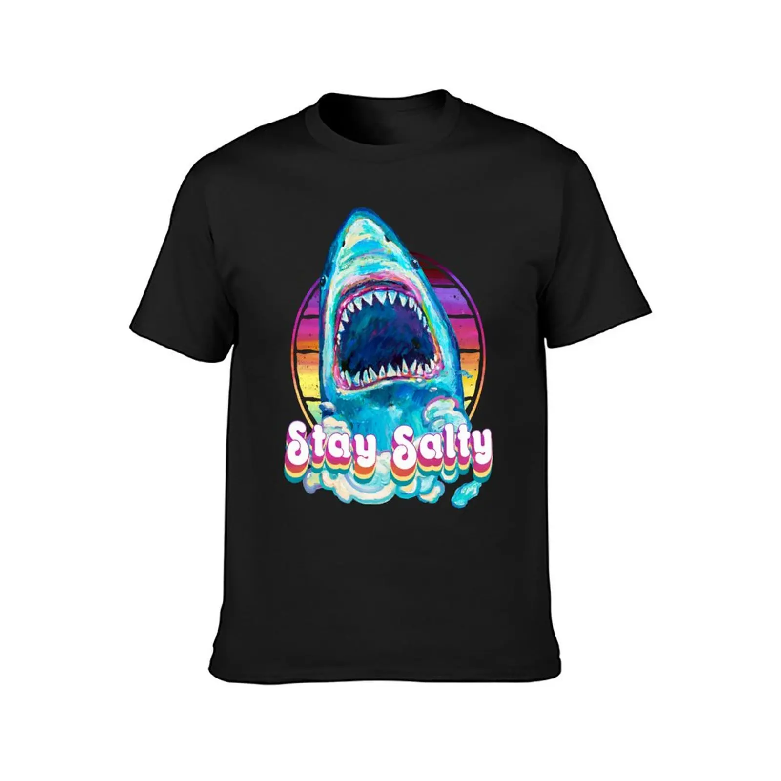 Stay Salty Retro Great White Shark by Robert Phelps T-Shirt korean fashion kawaii clothes summer tops customizeds men clothes